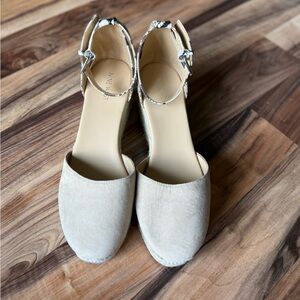 Nine West Cream Ankle-Strap Suede Wedge Sandal - W 9